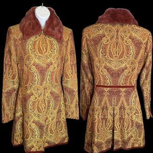 Allen Schwartz RETRO WOMEN’S Paisley Faux Fur Trim sz 2 over coat